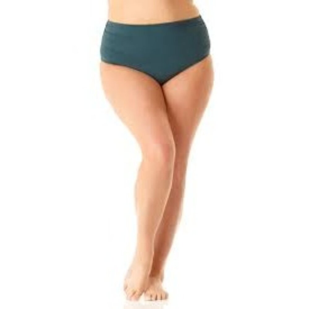 Anne Cole Women's High Waist Fold Over Shirred Bikini Bottom Swimsuit XXL jade